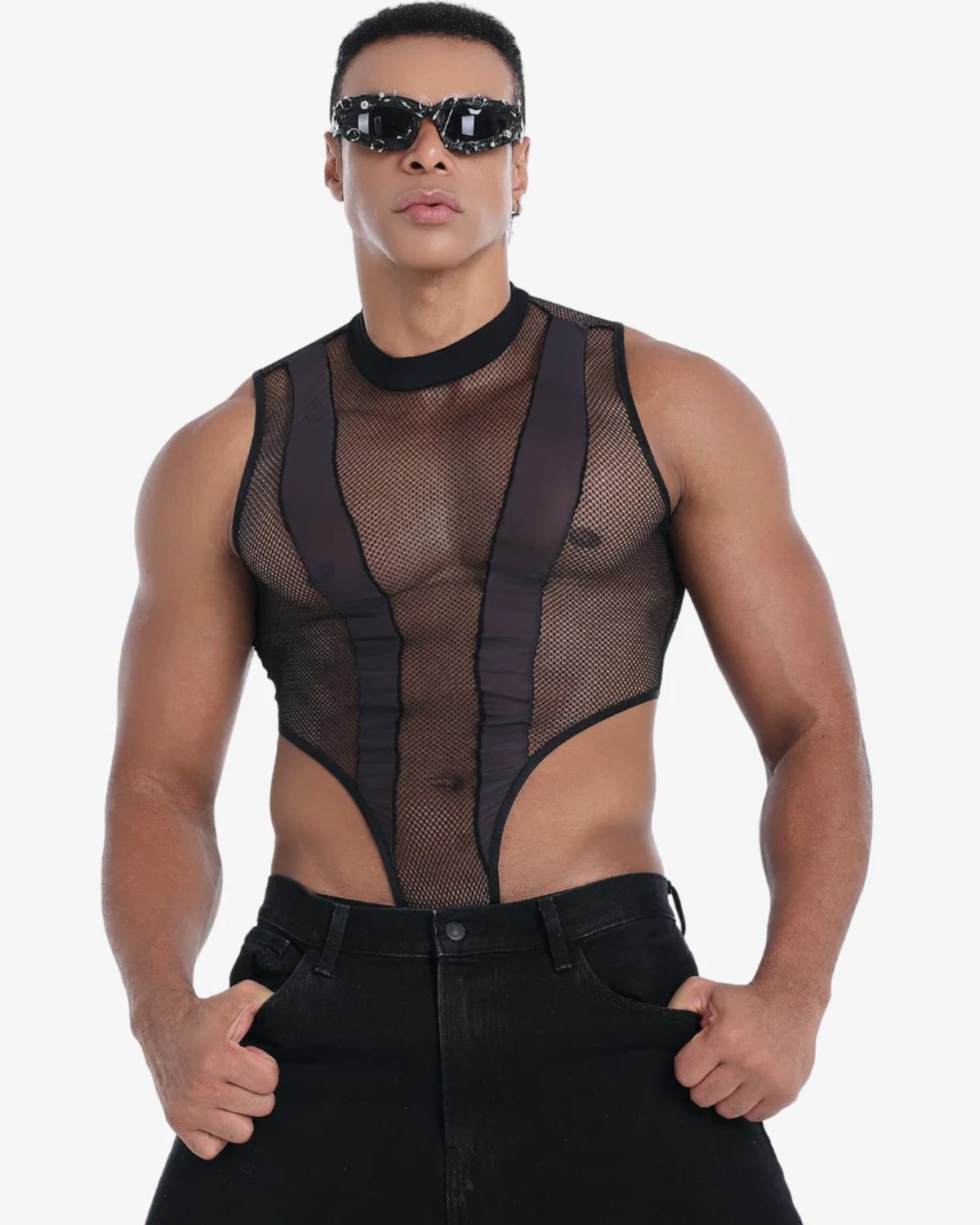 Black Sheer Mesh Bodysuit