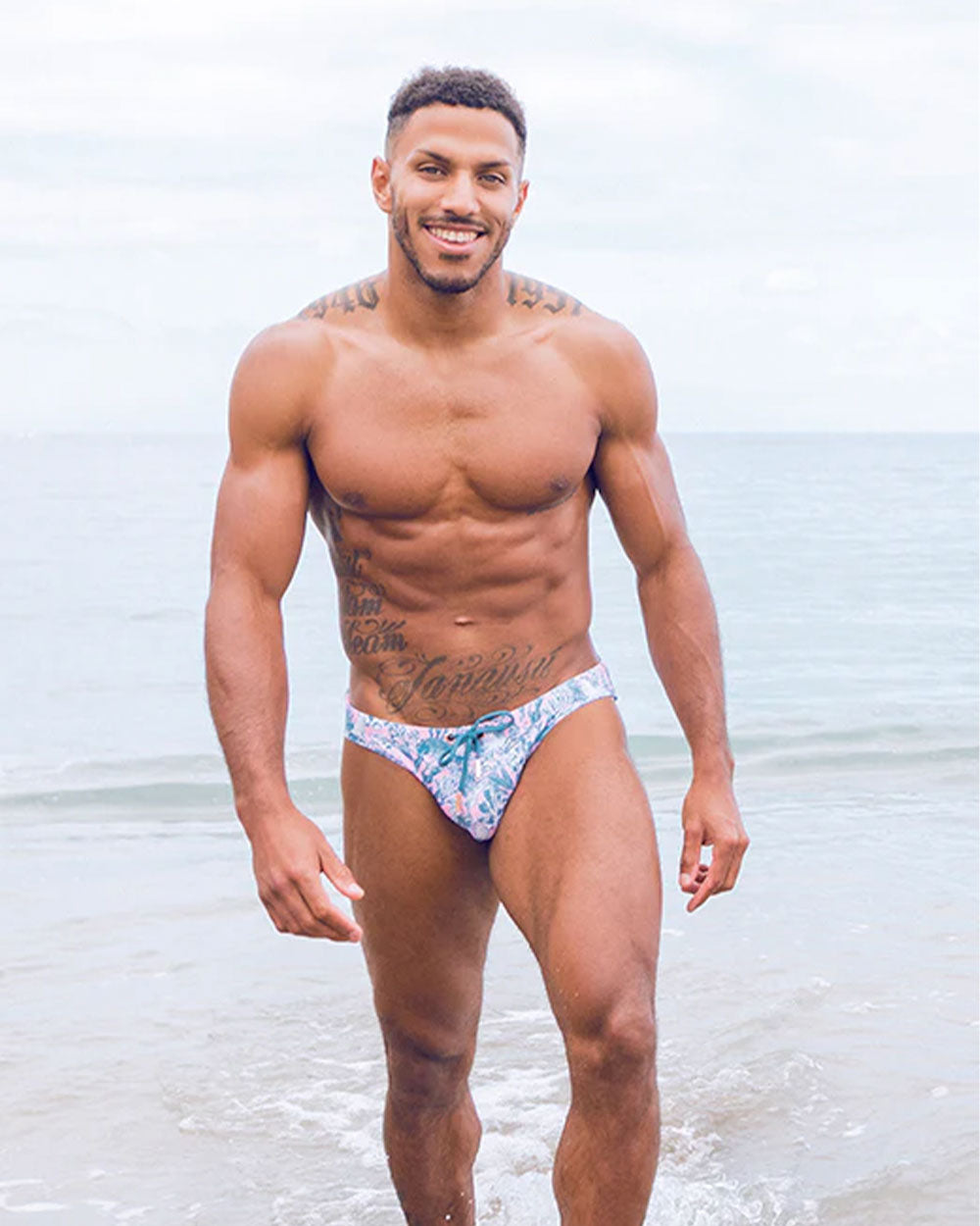 V20 Print Swim Brief - Coral Teal