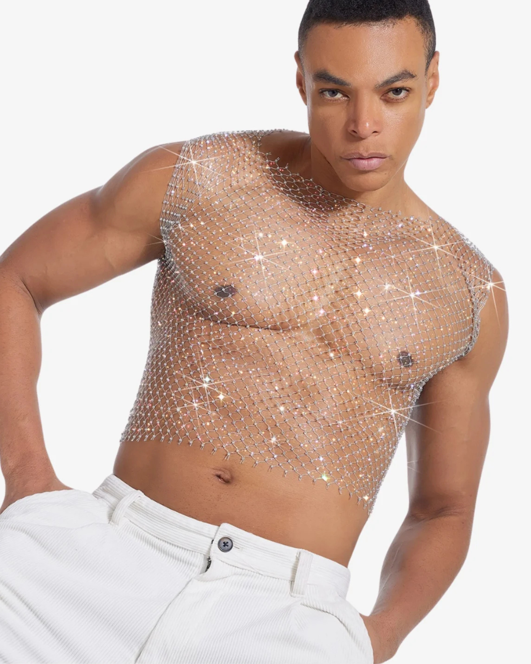Fishnet Crystal Tank Top