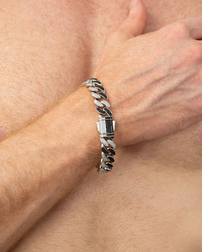 Split Iced Cuban Bracelet - Silver/Black